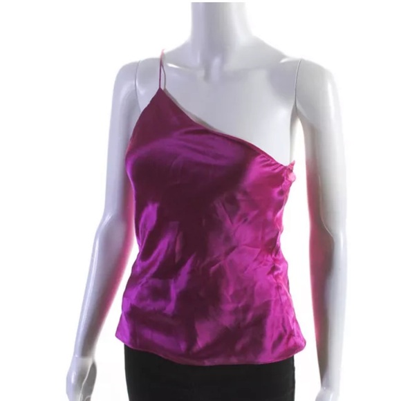 Amanda Uprichard Silk One Shoulder Fuchsia Blouse Tank Top - Picture 2 of 5
